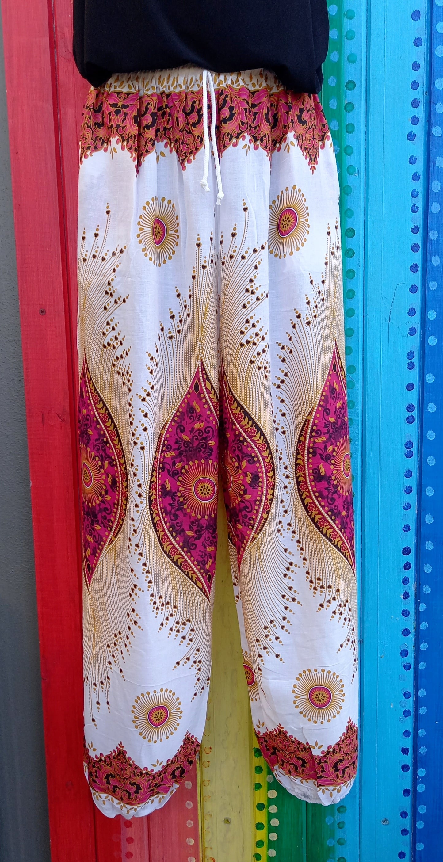 Drawstring Harem Pants - Eye Pattern