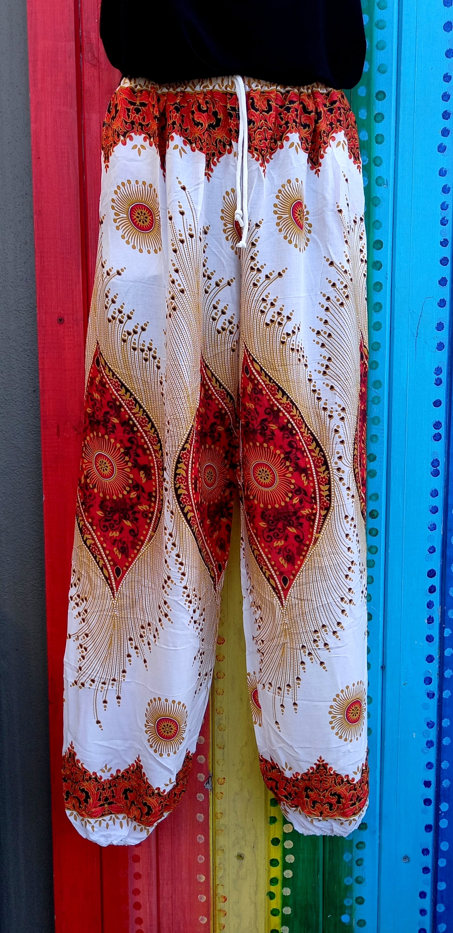 Drawstring Harem Pants - Eye Pattern