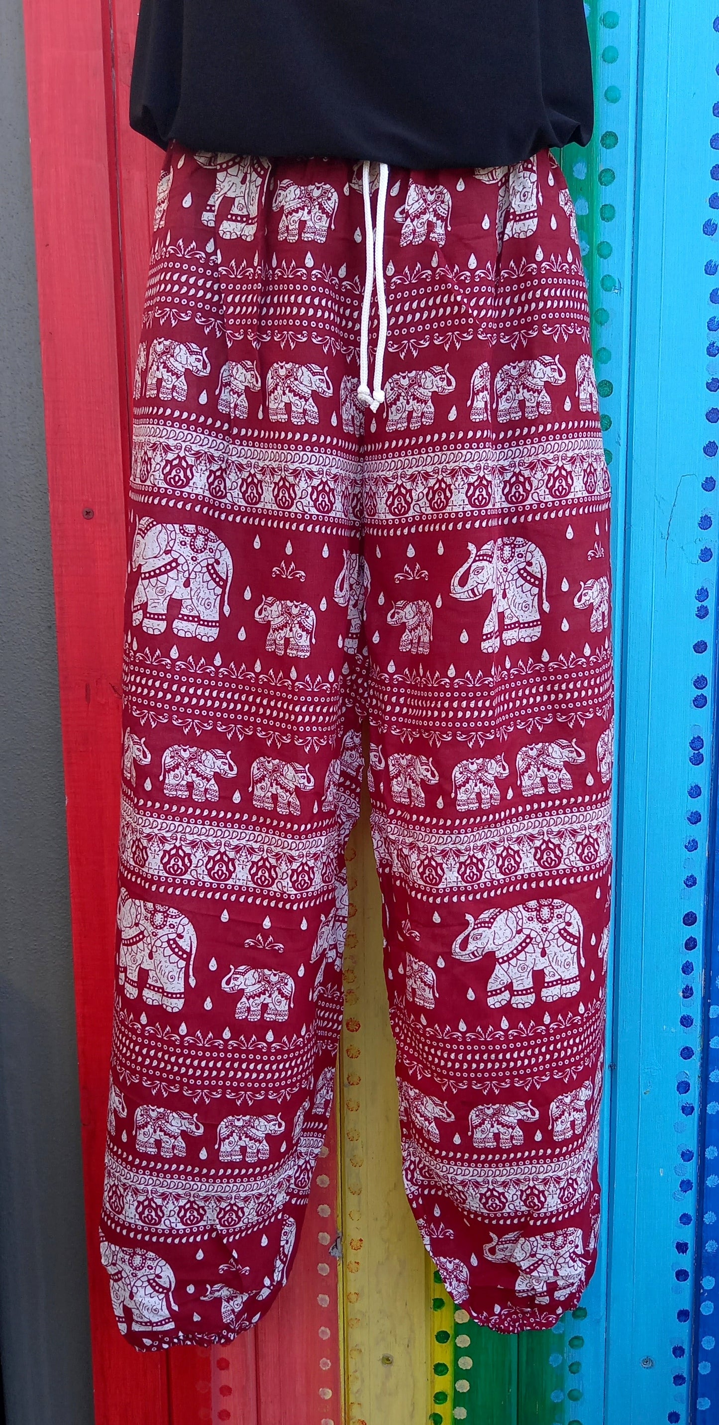 Drawstring Harem Pants - Thai Elephants Pattern