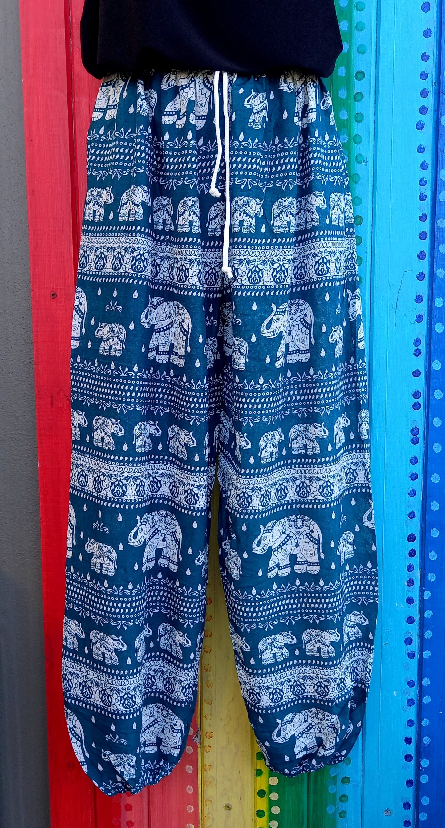Drawstring Harem Pants - Thai Elephants Pattern