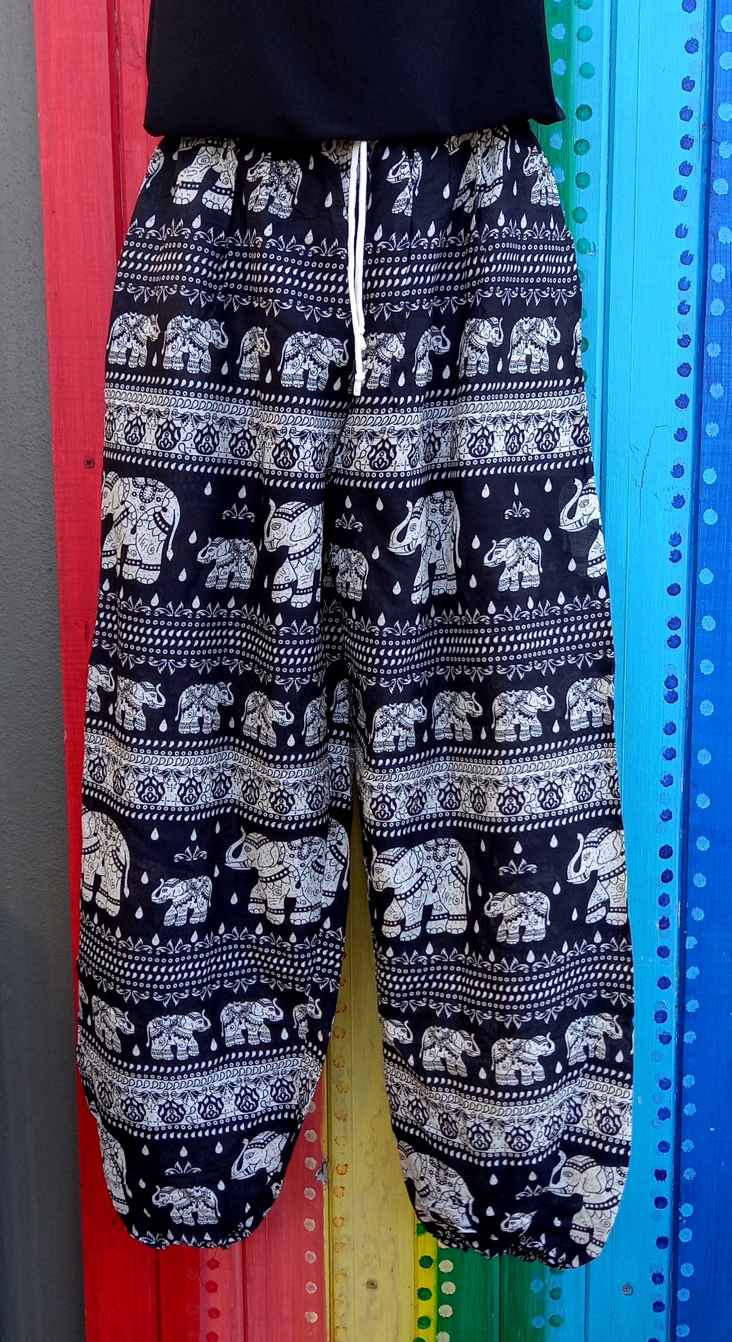 Drawstring Harem Pants - Thai Elephants Pattern