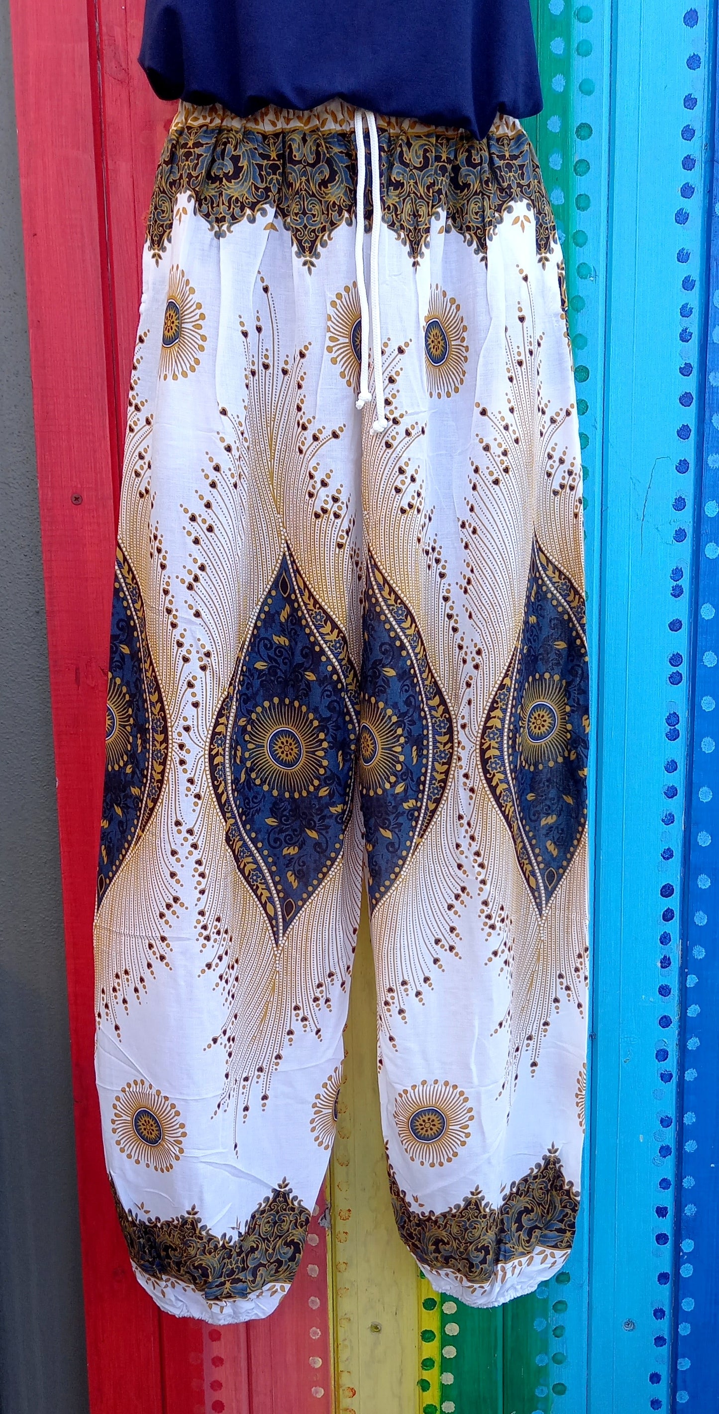 Drawstring Harem Pants - Eye Pattern