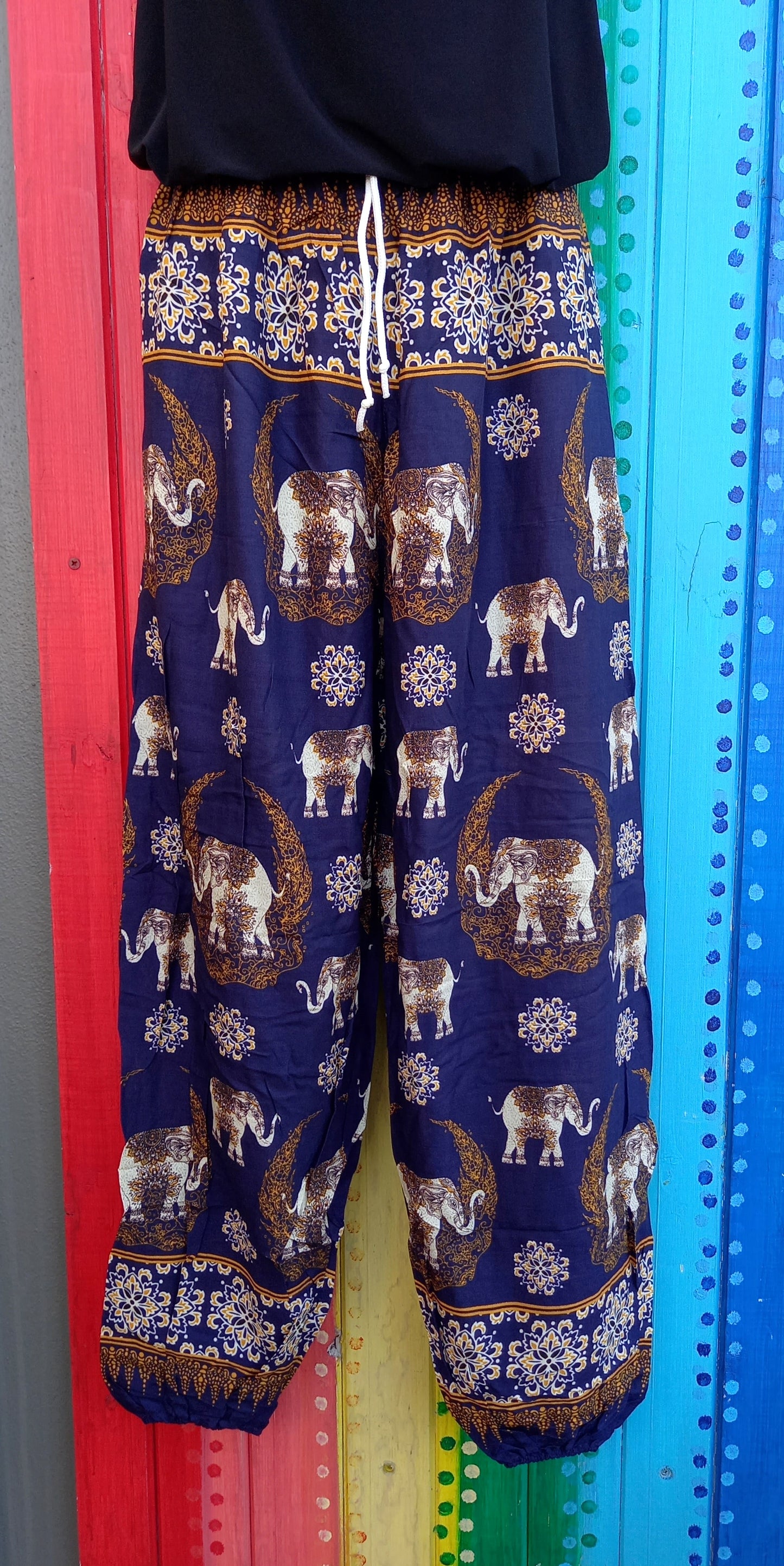 Drawstring Harem Pants - Moon & Elephants