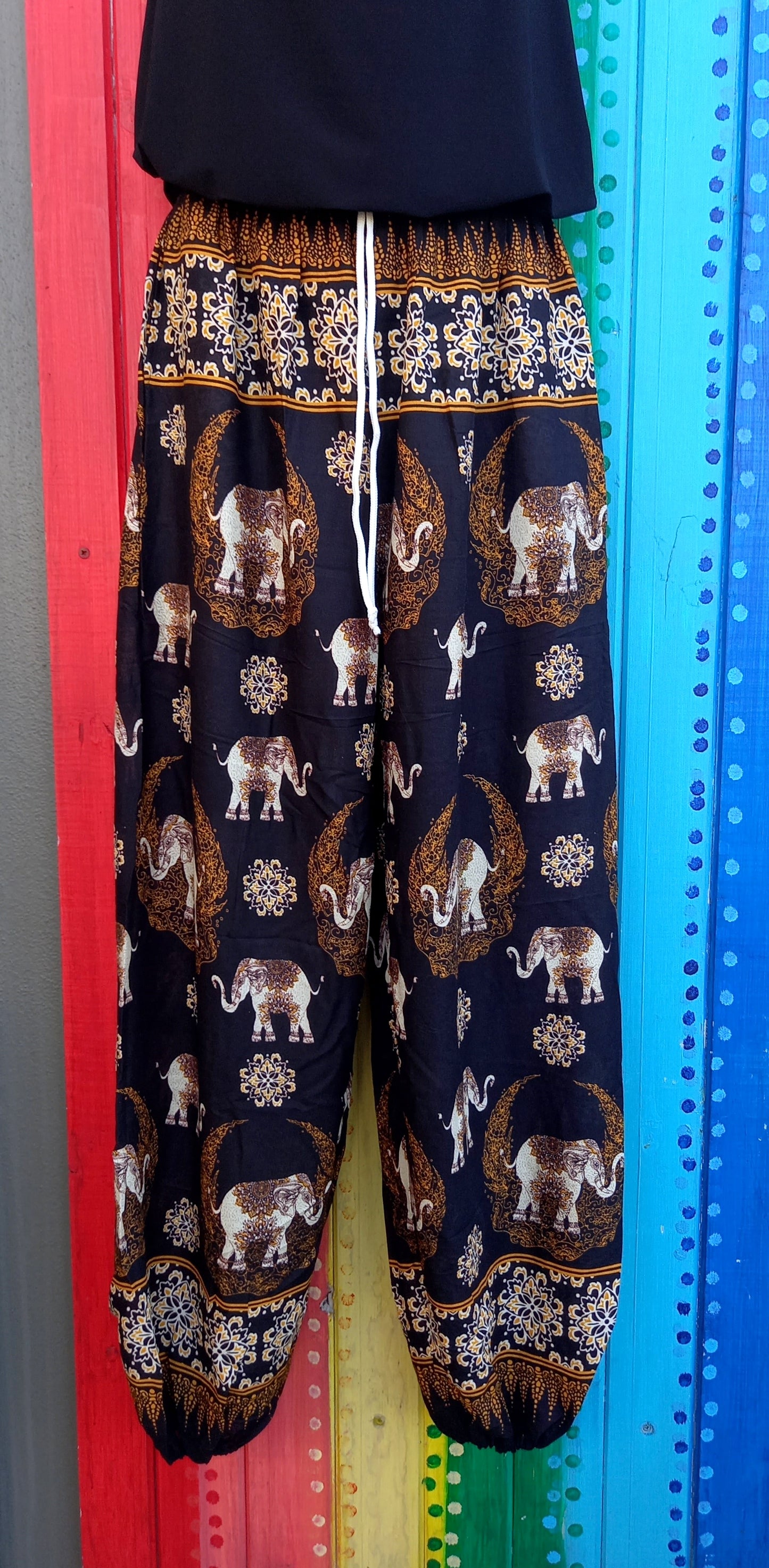 Drawstring Harem Pants - Moon & Elephants