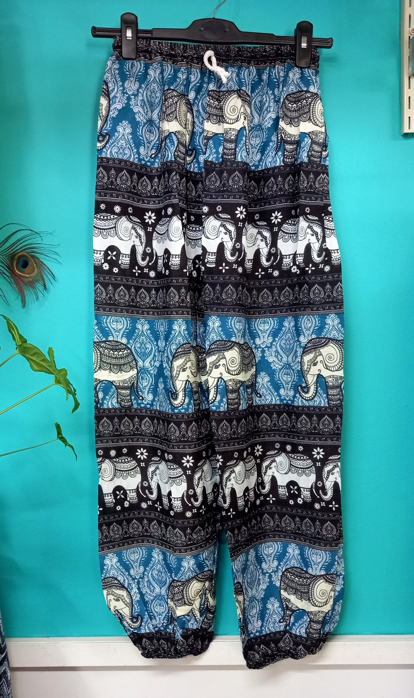Drawstring Harem Pants - Black Elephant Print