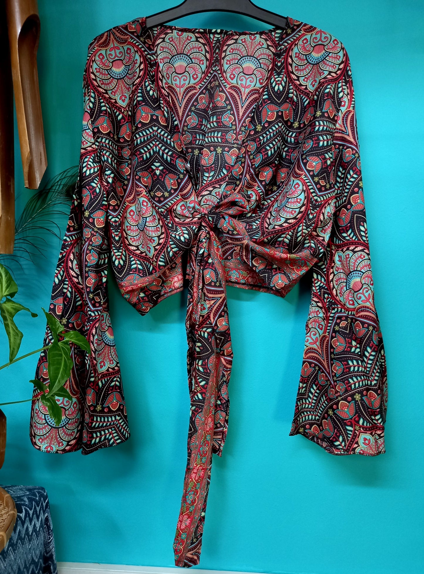 Polysilk Bell Sleeved Wrap Around Top