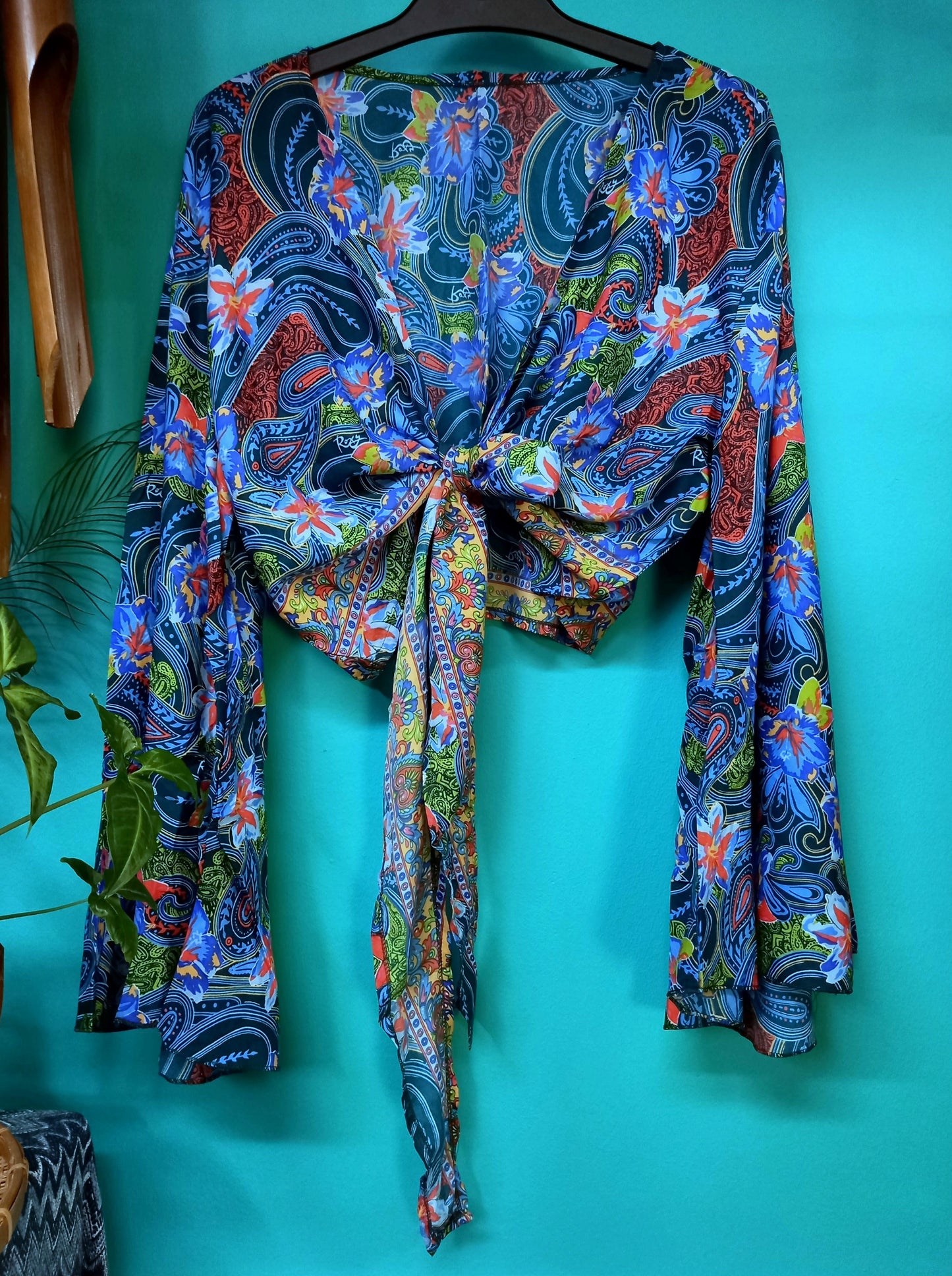 Polysilk Bell Sleeved Wrap Around Top