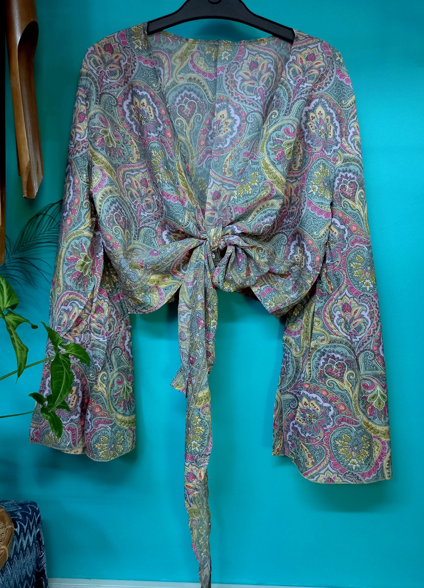 Polysilk Bell Sleeved Wrap Around Top