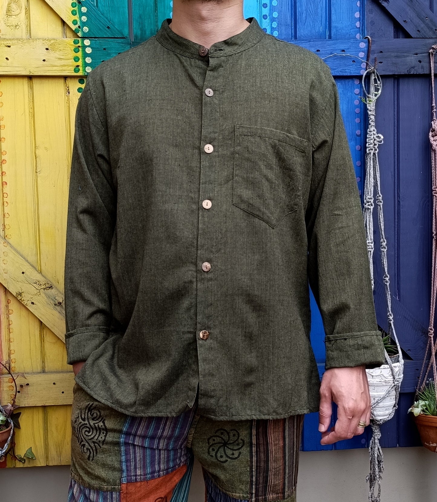 Khaddar Kurta Open Button Long Sleeve Shirts
