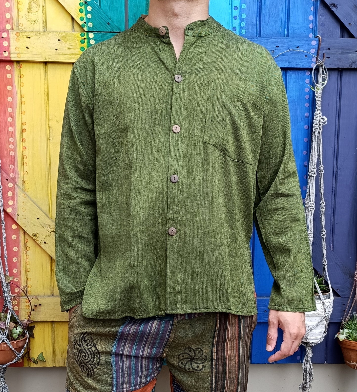 Khaddar Kurta Open Button Long Sleeve Shirts
