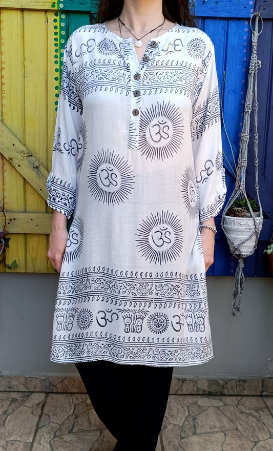 Rayon Ladies Hippie Dress Ramnami Mantra Printed Long Length Kurti