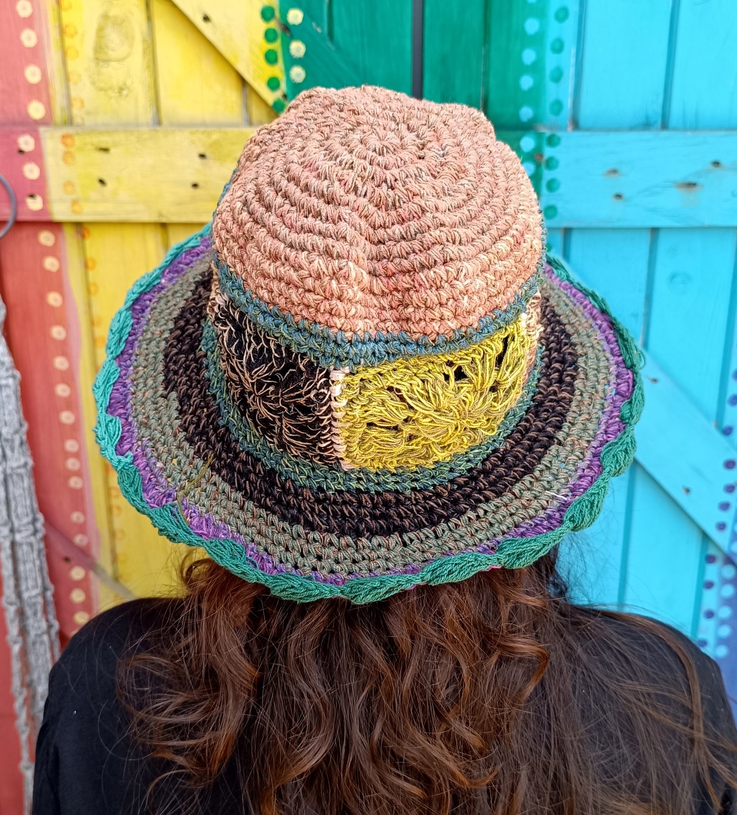 Crochet Hemp and Cotton Mix Hippie Wired Hats Colourful Flowers