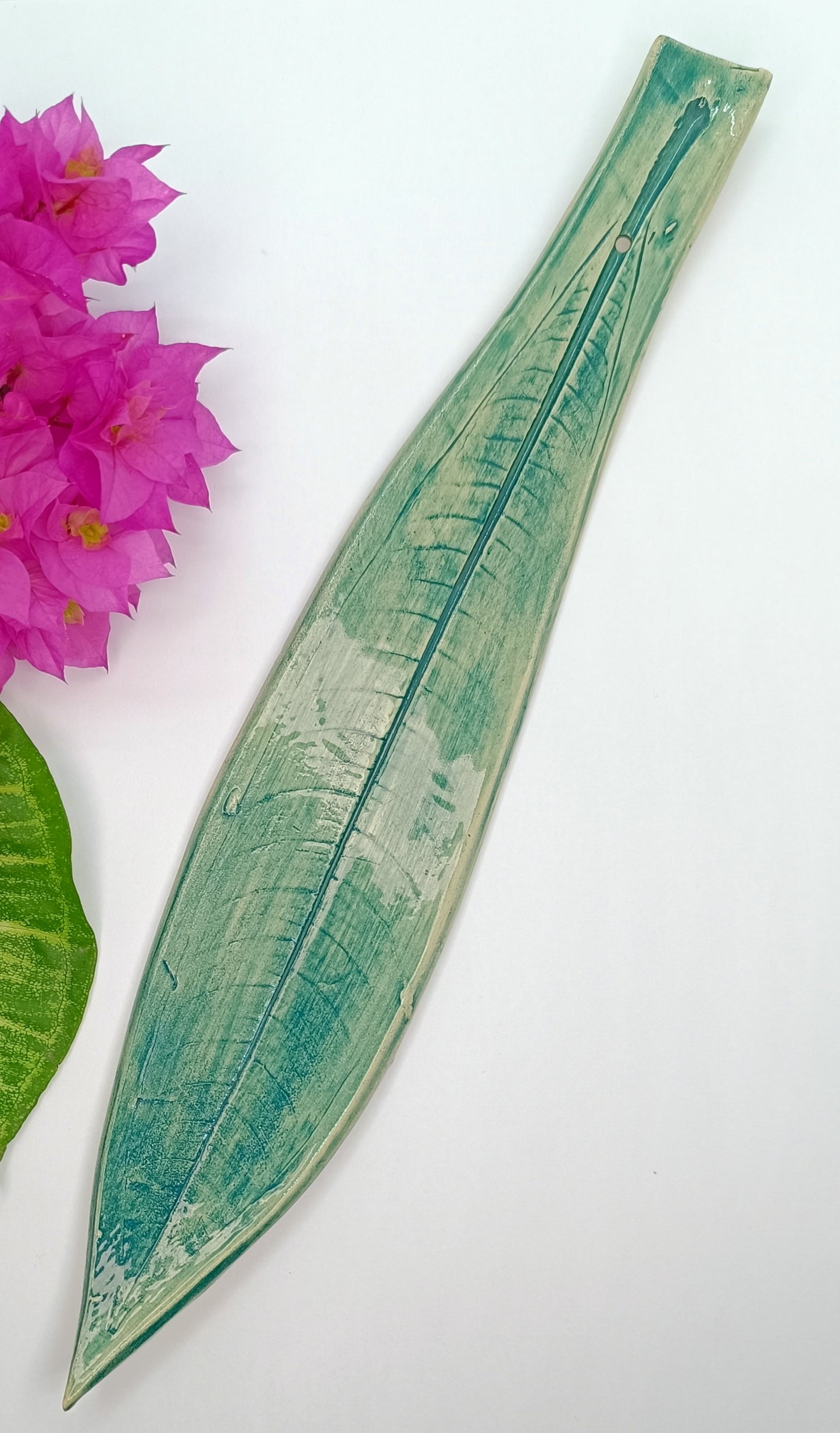 Ceramic Leaf Shape Incense Holder - Blue 1