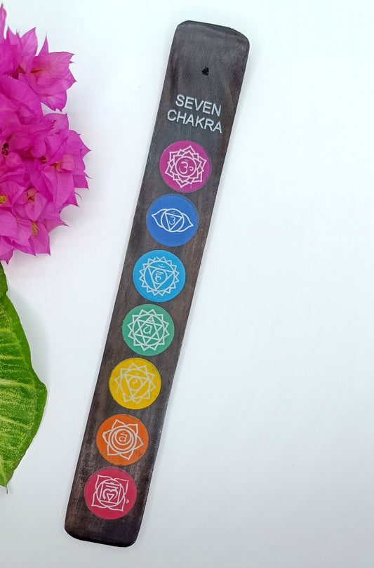 7 Chakra Symbol Flat Wooden Incense Holder