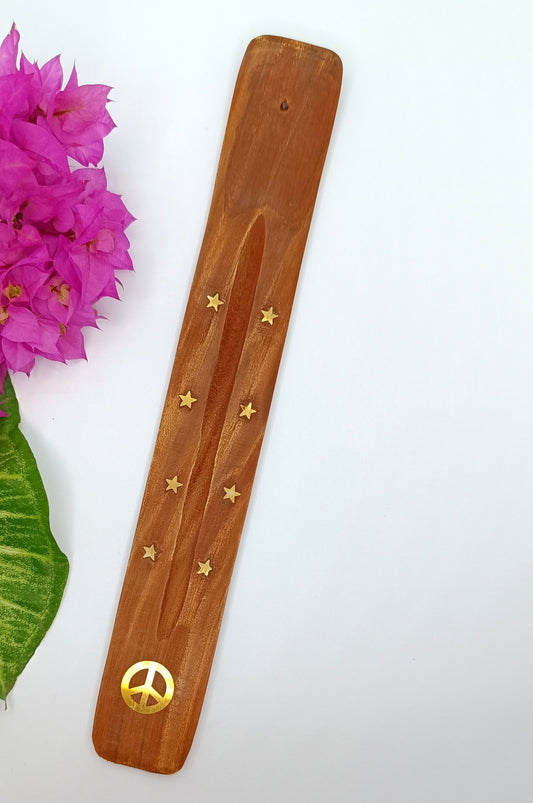 Various Flat Wooden Incense Holders with Brass Inlay