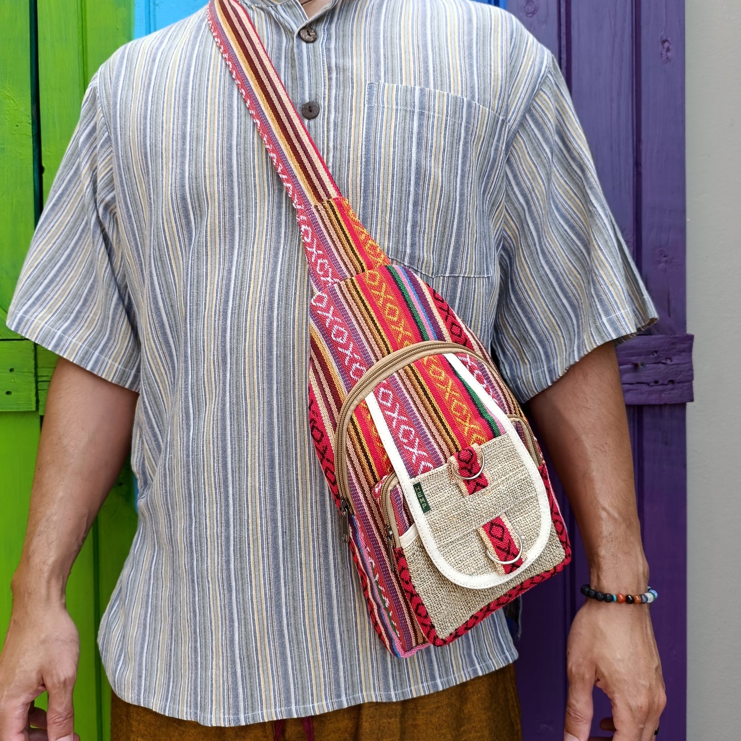 Hemp and Cotton Colourful Crossbody Bag Medium