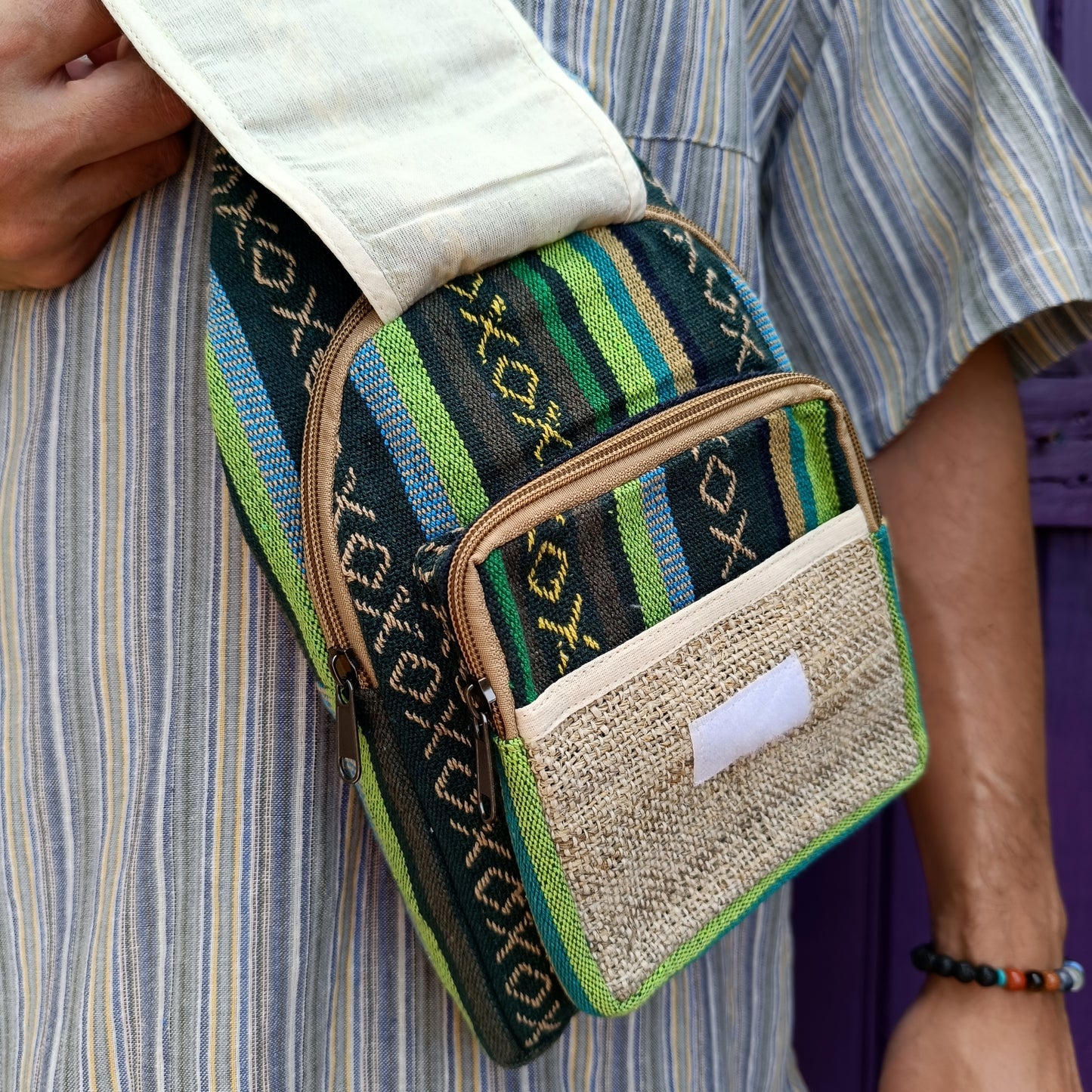Hemp and Cotton Colourful Crossbody Bag Medium