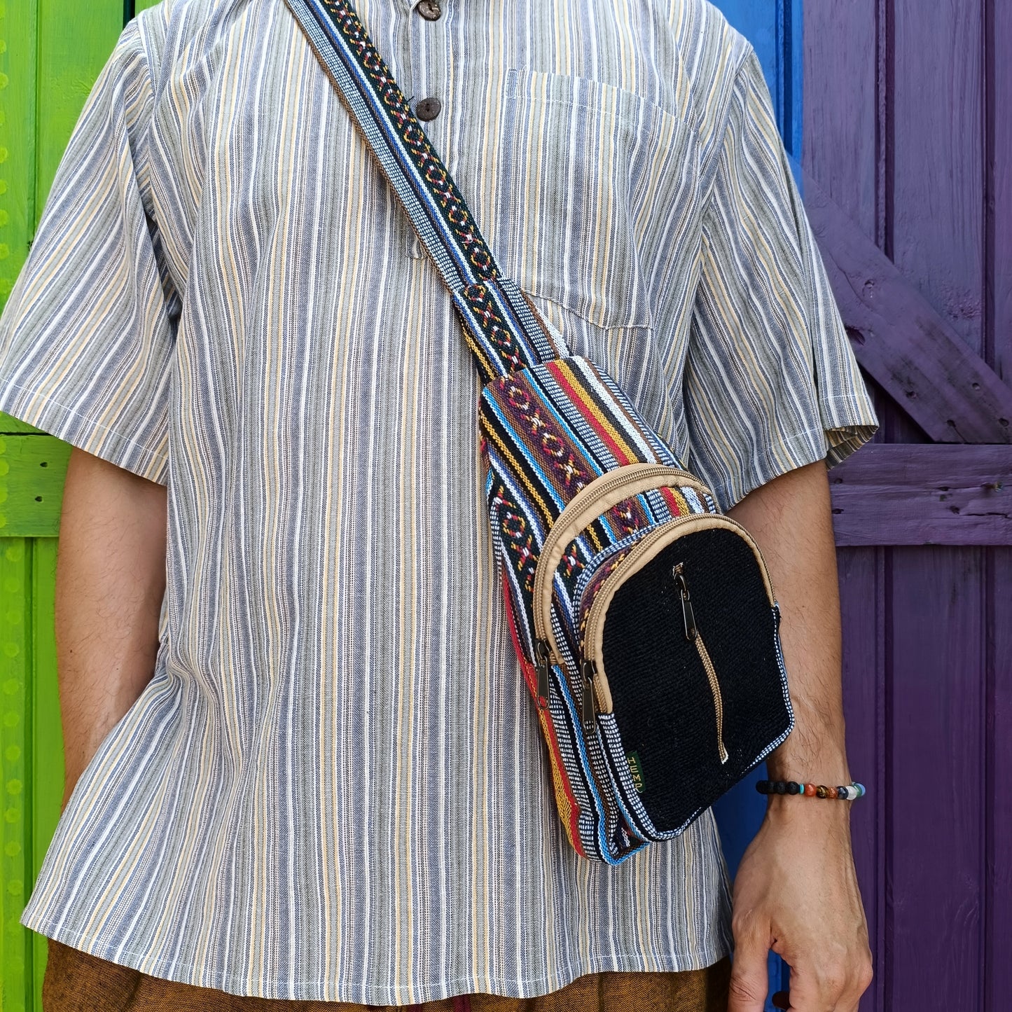 Hemp and Cotton Colourful Crossbody Bag Small