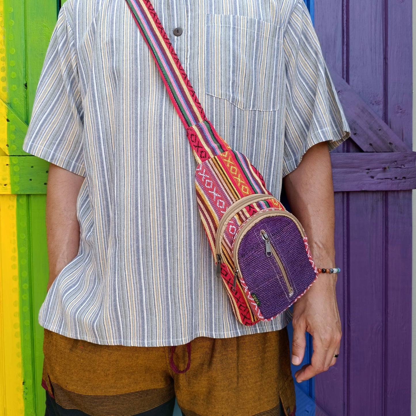 Hemp and Cotton Colourful Crossbody Bag Small