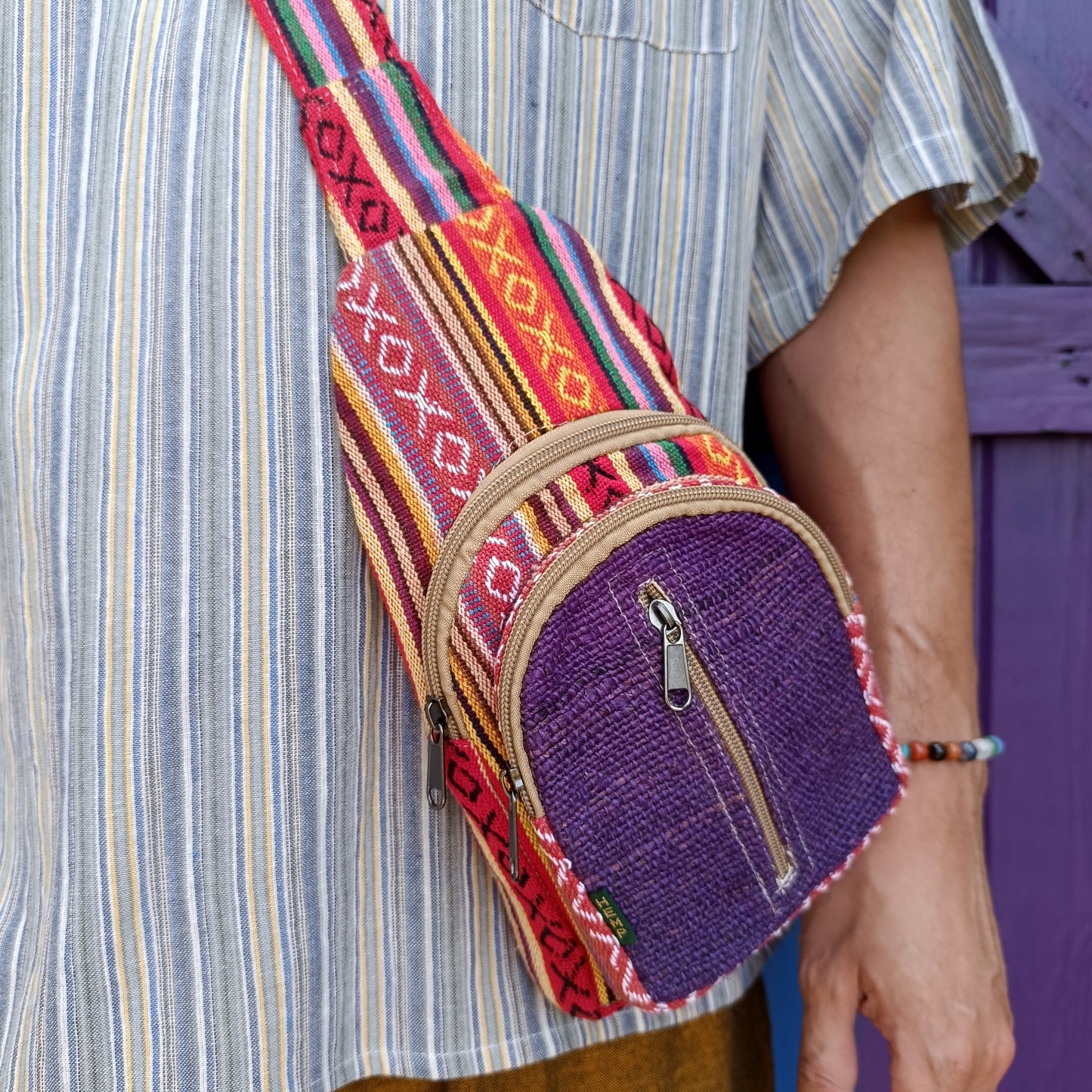 Hemp and Cotton Colourful Crossbody Bag Small