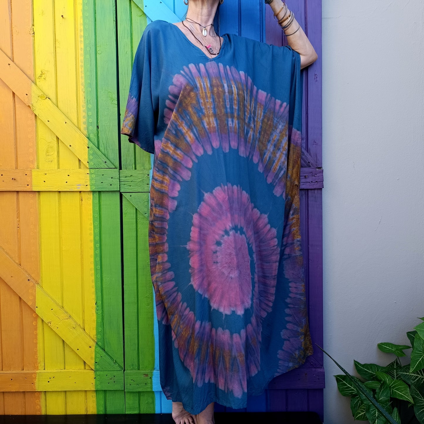 Tie Dye V Neck Kaftans Rayon