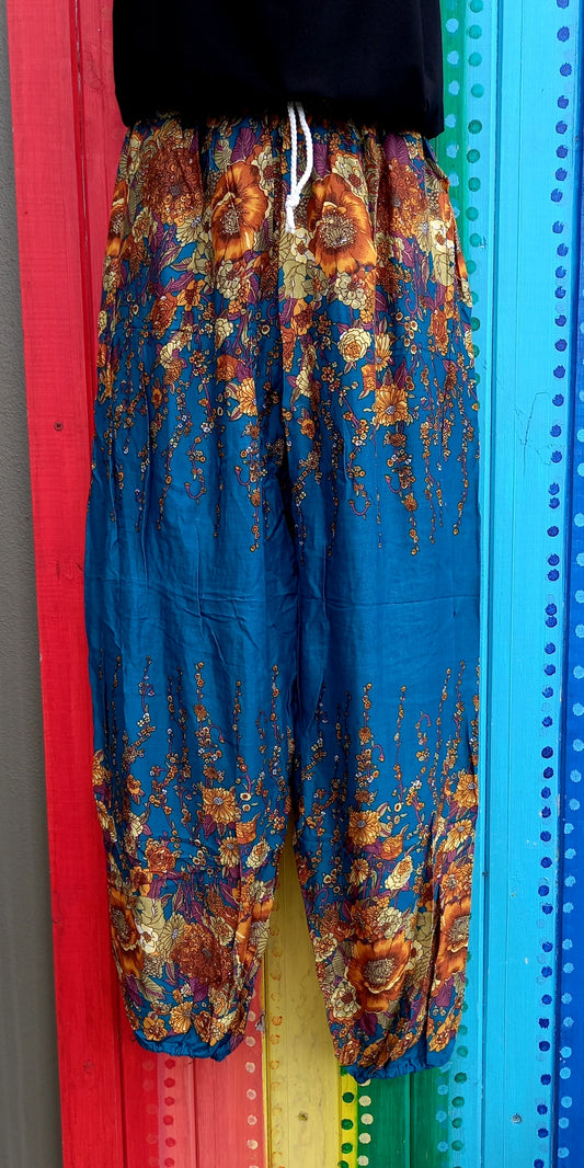 Thai Hippie Pants with Drawstring - Floral