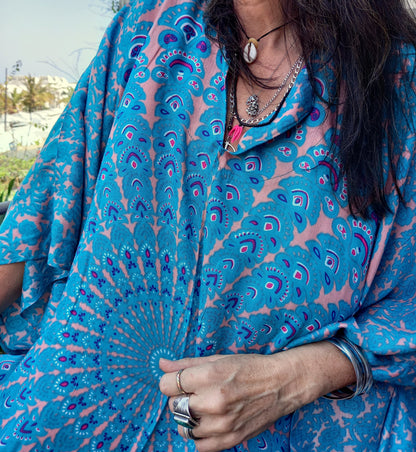 Ladies Viscose Mandala Peacock Kaftan with Tassels