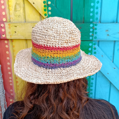 Rainbow Funky Hippie Crochet Hemp and Cotton Mix Wired Hats