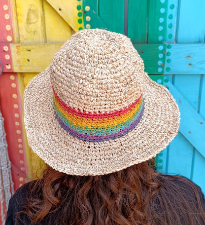 Rainbow Funky Hippie Crochet Hemp and Cotton Mix Wired Hats