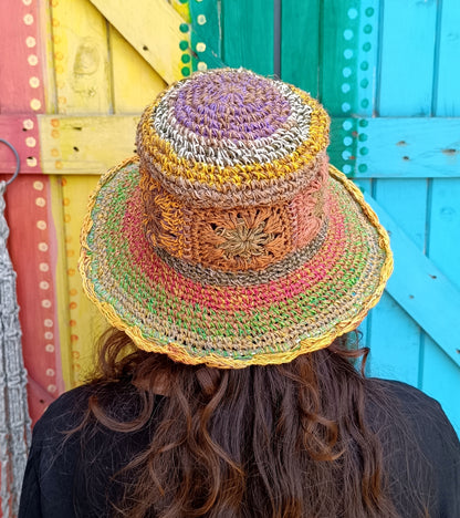 Crochet Hemp and Cotton Mix Hippie Wired Hats Colourful Flowers