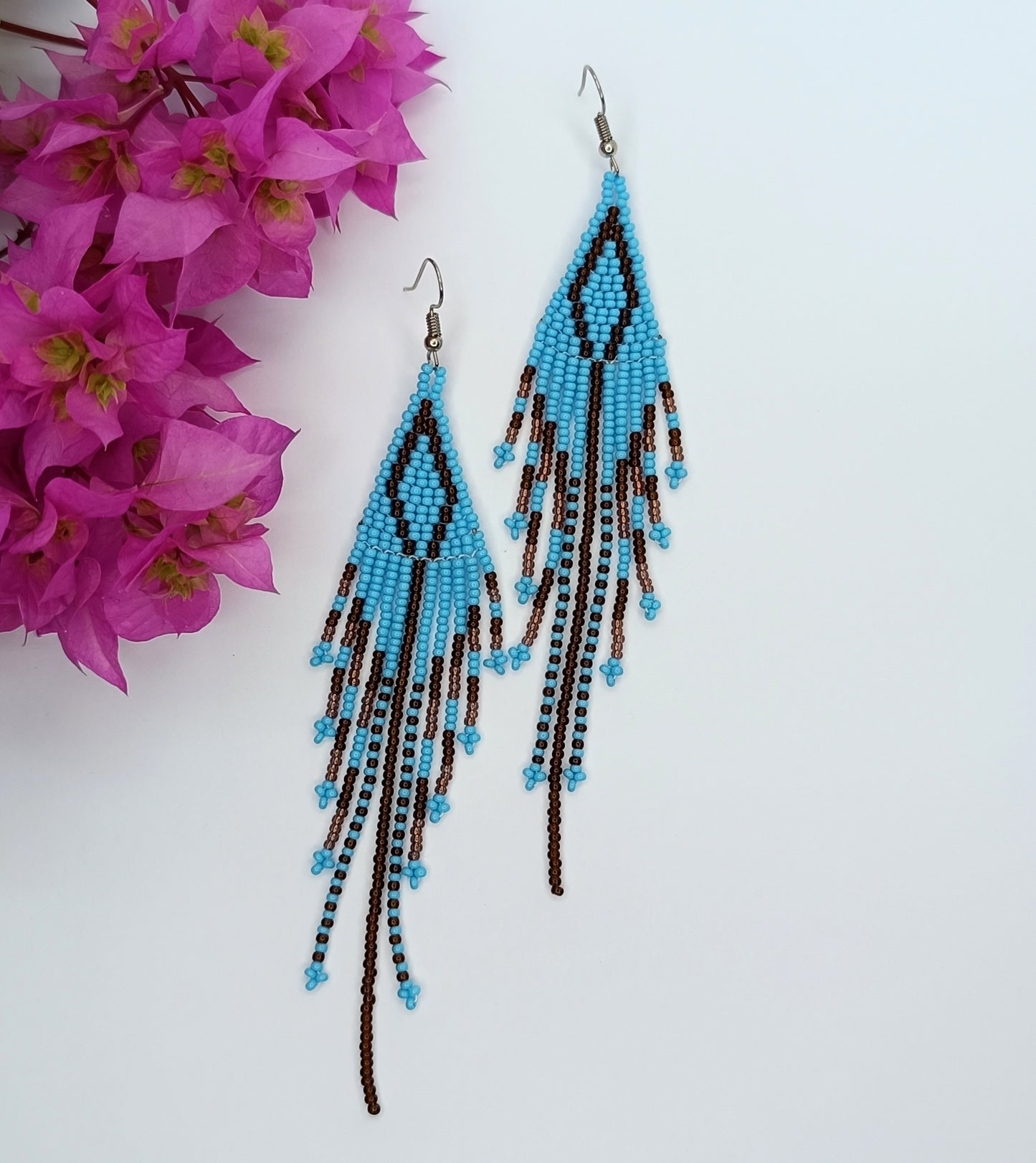 Beaded Dangle Earrings - Blue and Brown