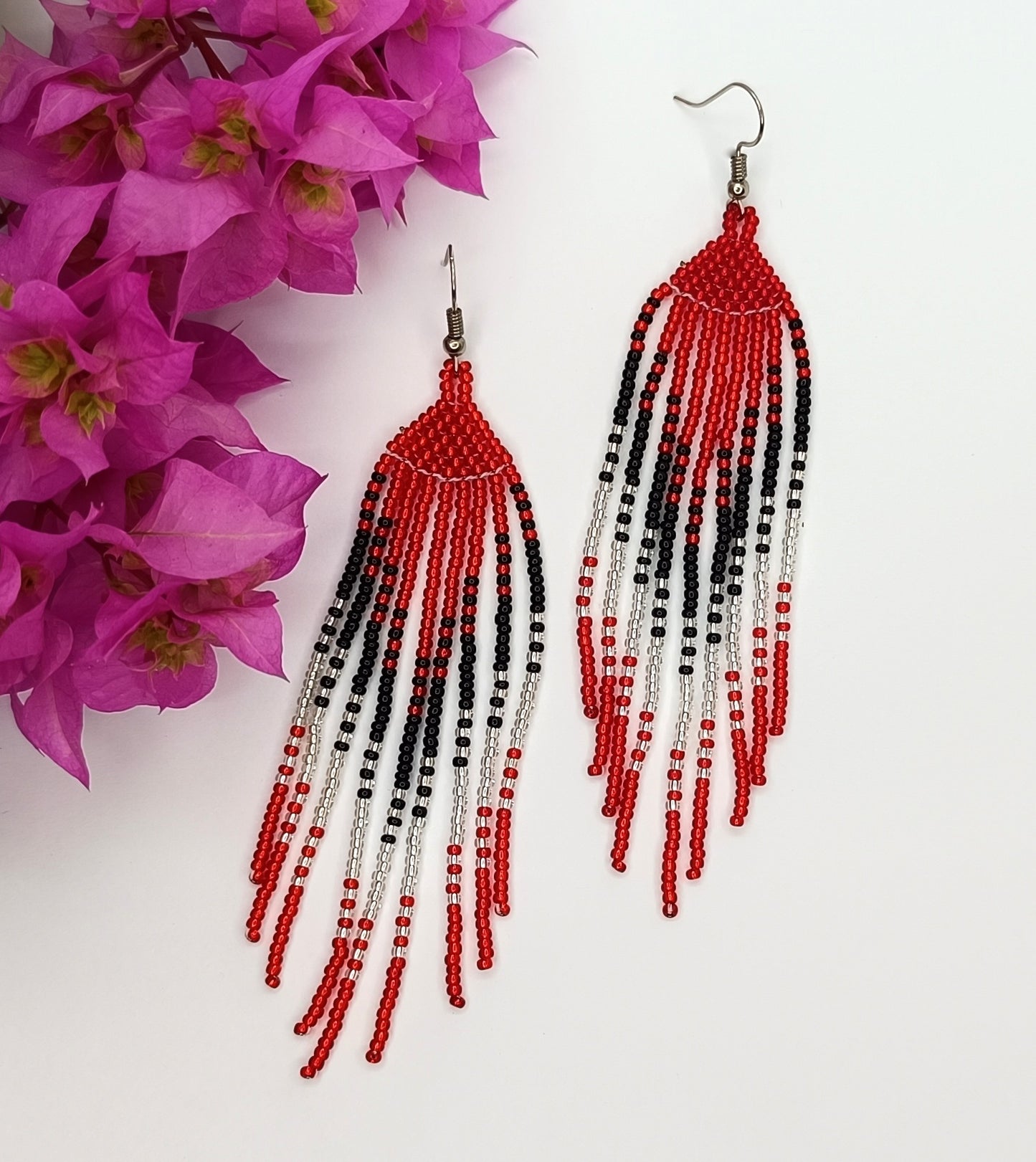 Beaded Dangle Earrings - Red and Black