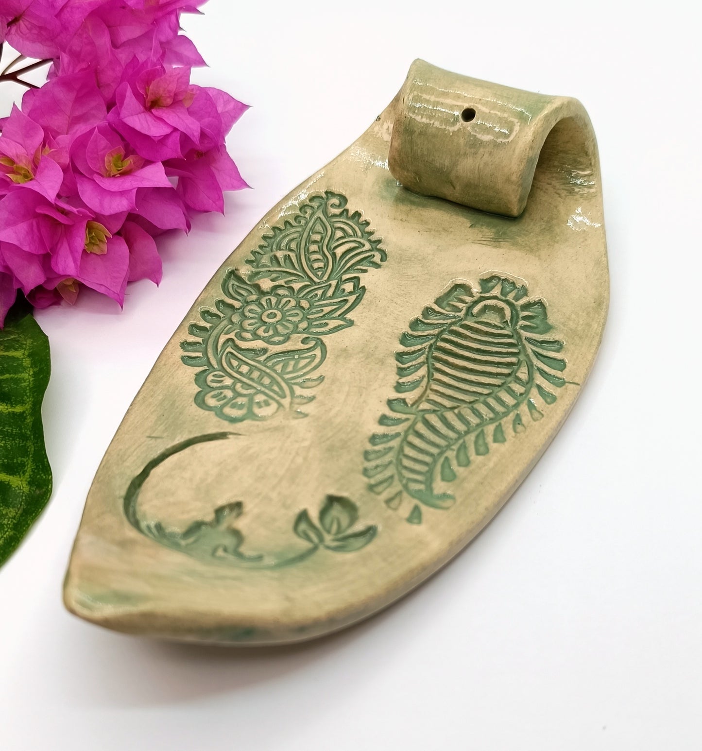 Ceramic Incense Holder - Green Inlay