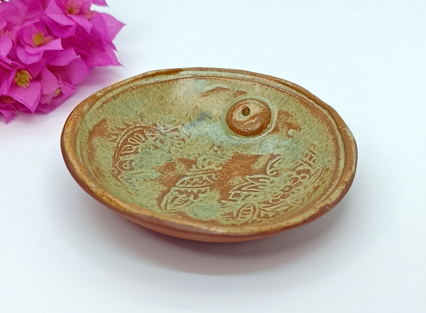 Terracotta Incense Holder - Round Green