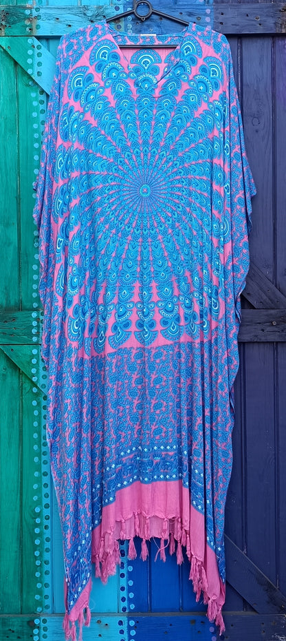 Ladies Viscose Mandala Peacock Kaftan with Tassels