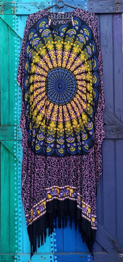 Ladies Viscose Mandala Peacock Kaftan with Tassels