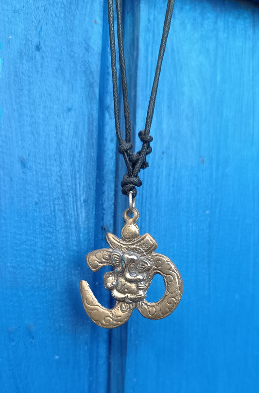 Brass Ganesh Om Aum Symbol Adjustable Necklace