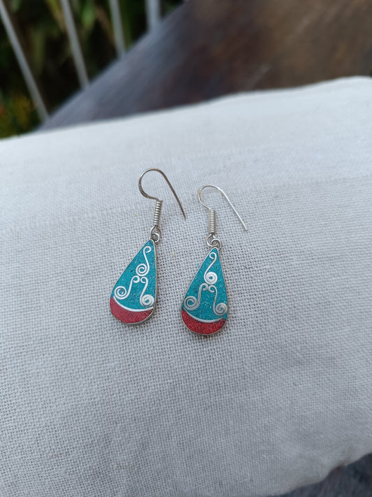 Nepalese Tear Drop In Lay Detailed Earrings.