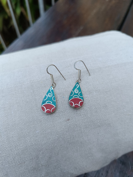 Nepalese Tear Drop In Lay Detailed Earrings.