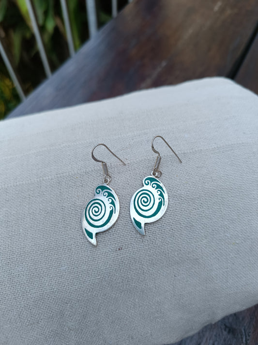 Nepalese Turquoise Spiral Shell In Lay Earrings