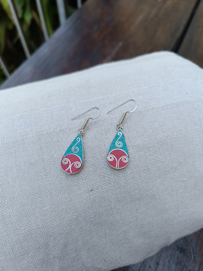 Nepalese Tear Drop In Lay Detailed Earrings.