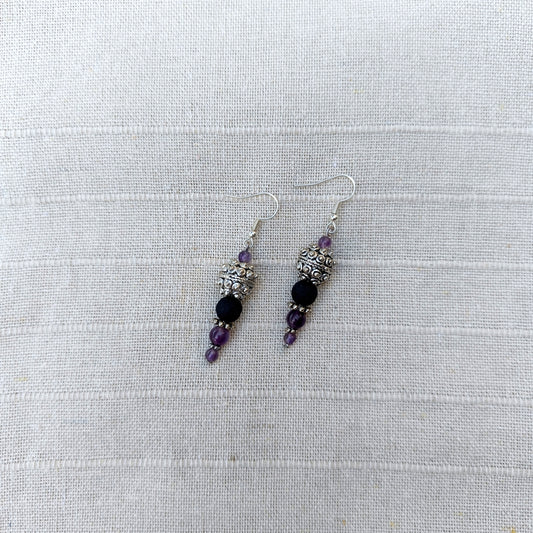 Drop Amethyst and Lava Stone Earrings