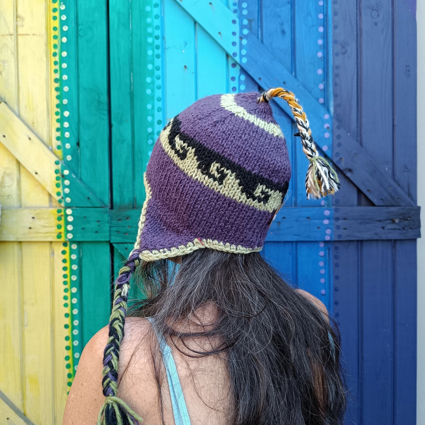 Hand Knitted Woolen Beanies with Tassels Unisex Funky Hippie Hats