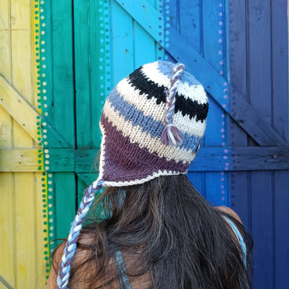 Hand Knitted Woolen Beanies with Tassels Unisex Funky Hippie Hats