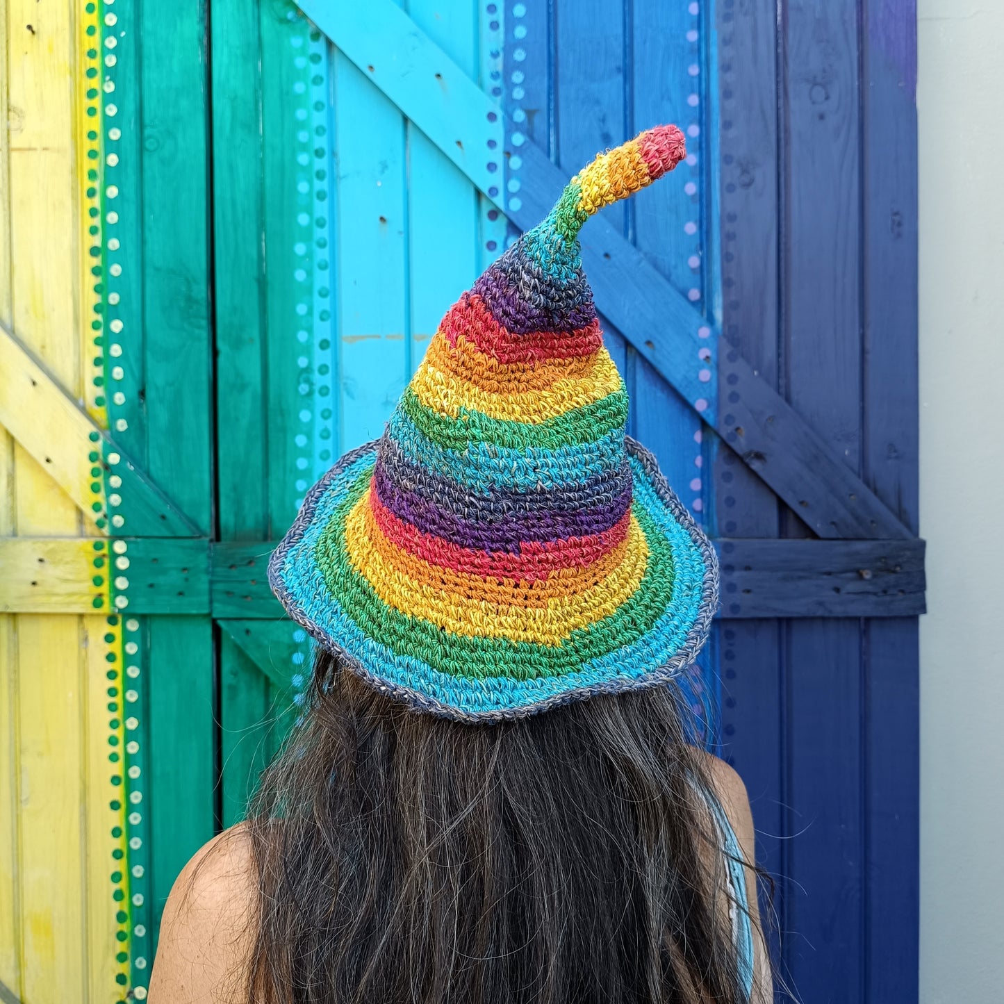 Rainbow Hemp and Cotton Mix Unisex Funky Hippie Pixie Witch Pointed Hats