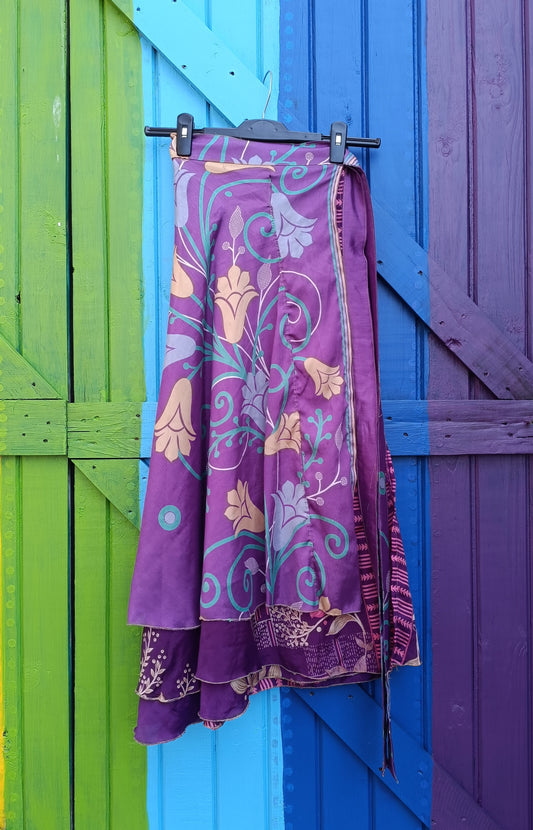 Recycled Upcycled Silk Poly Silk Wrap Skirts One Size