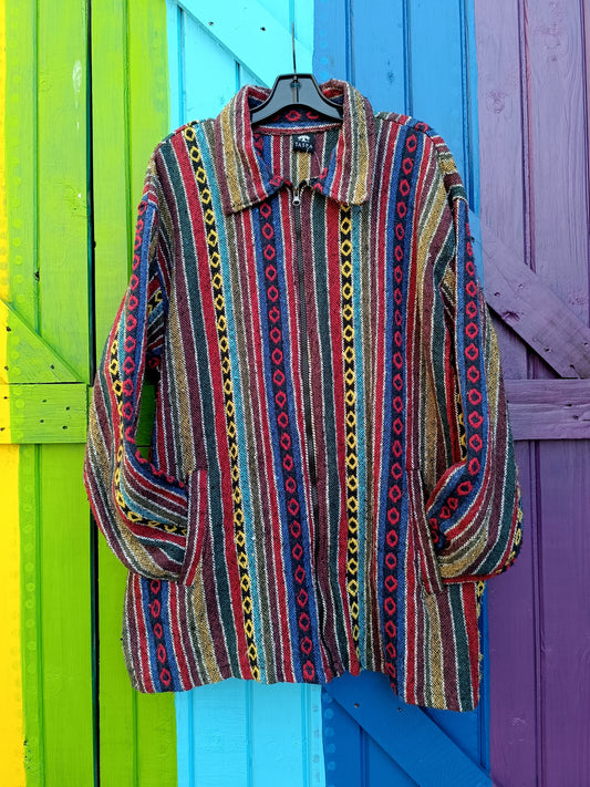 Funky Striped Brushed Cotton Zipped Hoodies - Multi Colour Medium-Large