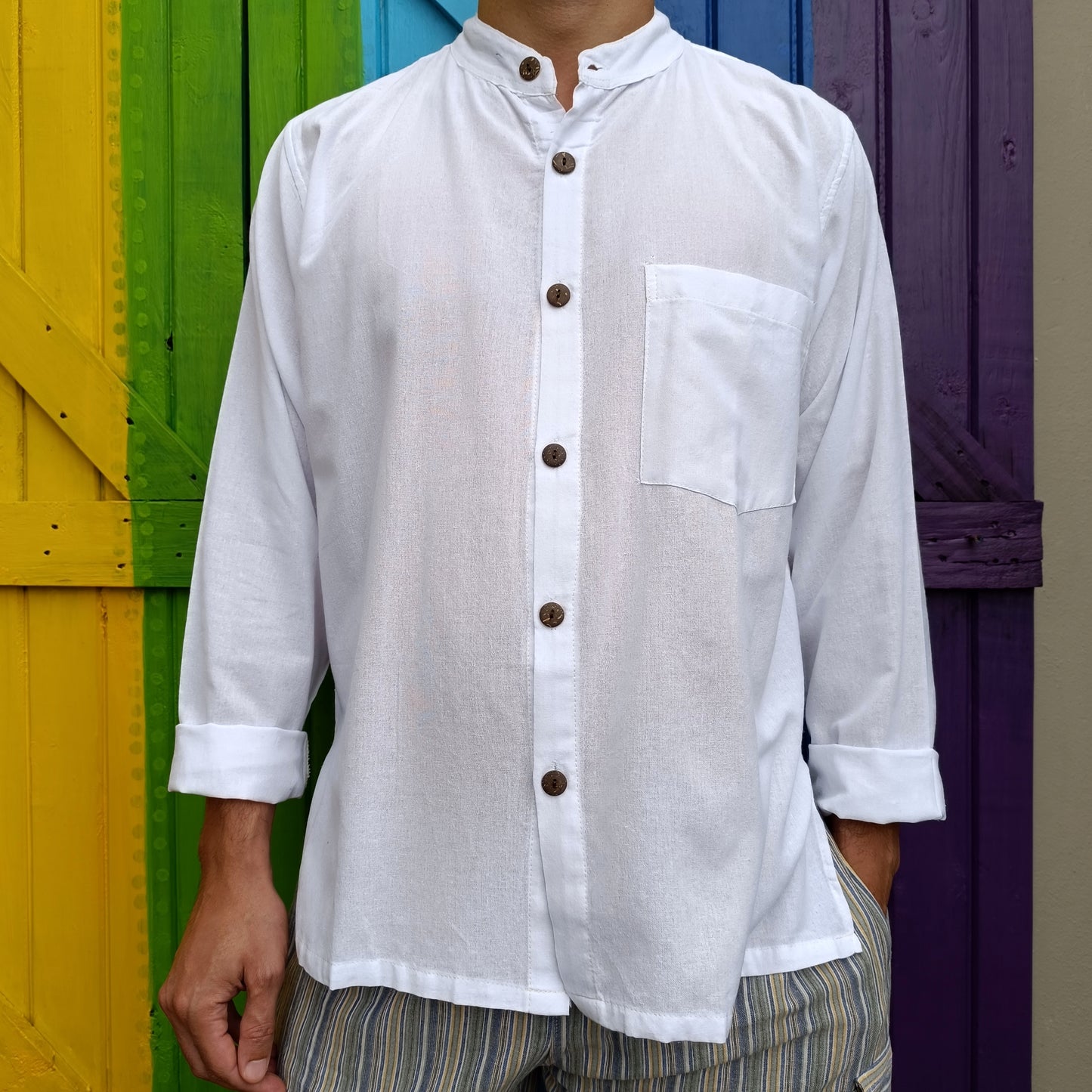 Open Button Long Sleeve Shirts Cotton Relaxed Fit Kurta Shirts