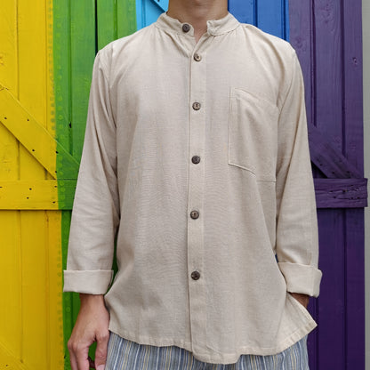 Open Button Long Sleeve Shirts Cotton Relaxed Fit Kurta Shirts