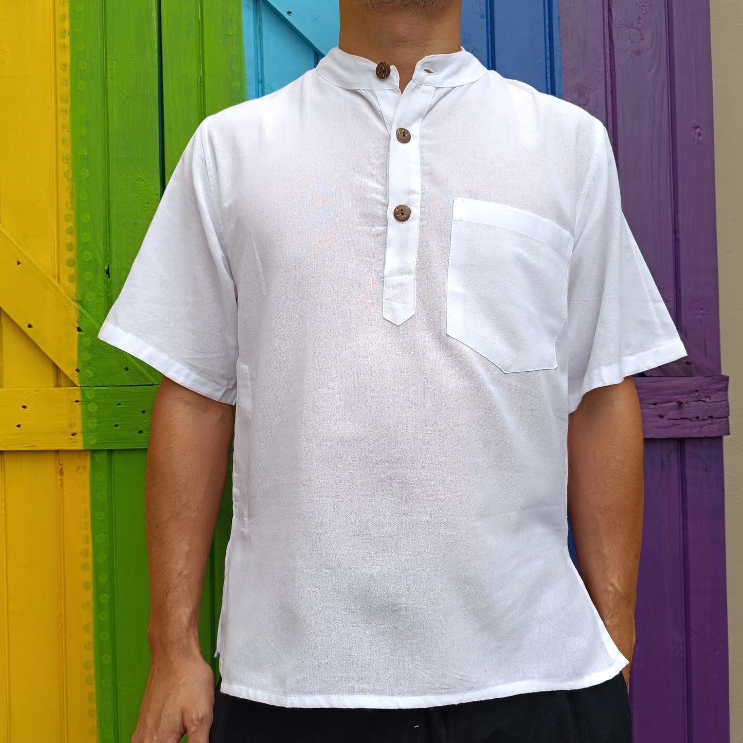 Cotton Men's Shirts Kurta White Short Sleeve Shirts